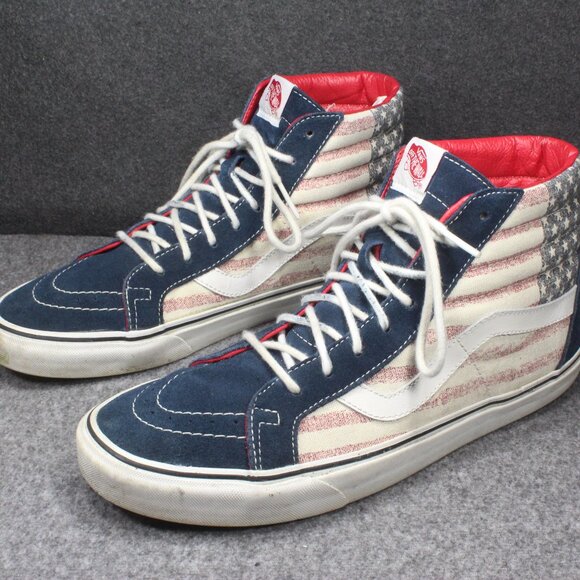 VANS Sk8 Hi American Flag USA RARE High Top Sneakers Red White Blue Mens Size 12 - Picture 1 of 12